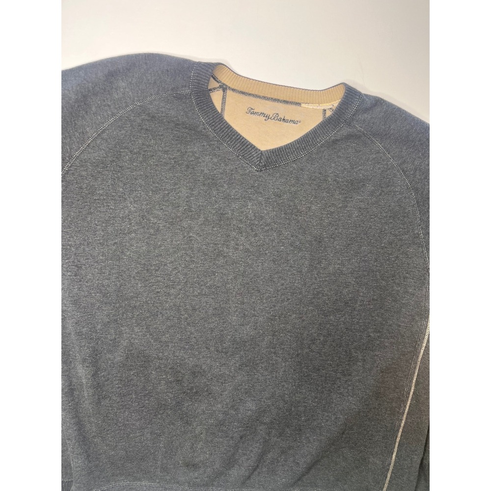 Tommy Bahama Mens V Neck Long Sleeve Pullover Sweater Dark Gray Size XL